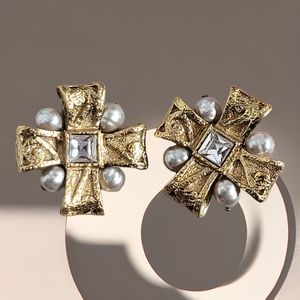 Vintage Christian Lacroix Maltese Cross Earrings